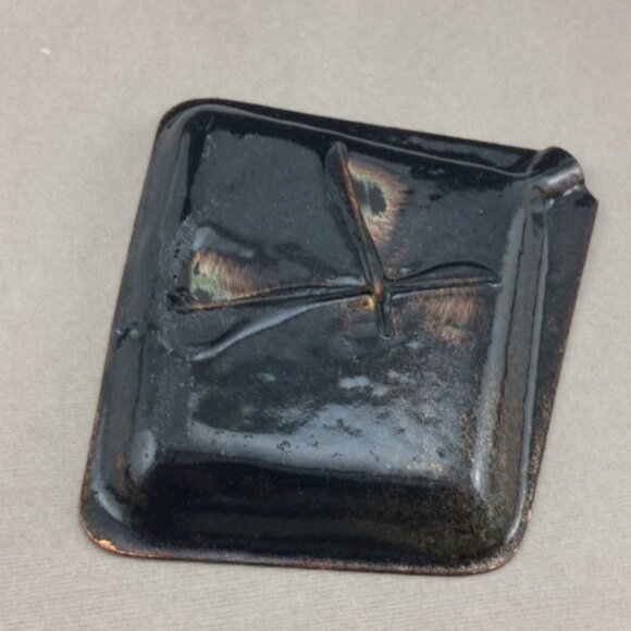 Vintage Enamel on Copper Red Abstract Swirl Ashtray Artisan Handmade - Picture 7 of 14